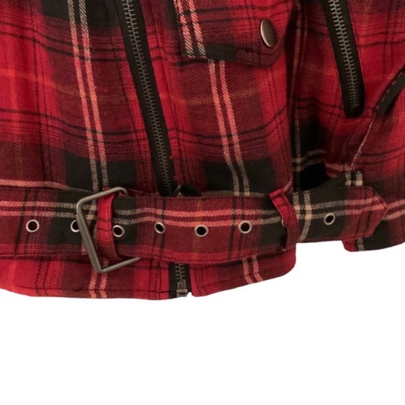 Tripp NYC Trash Vaudvile Medium Red Plaid Flannel Grunge Punk Y2K Jacket - Picture 5 of 9